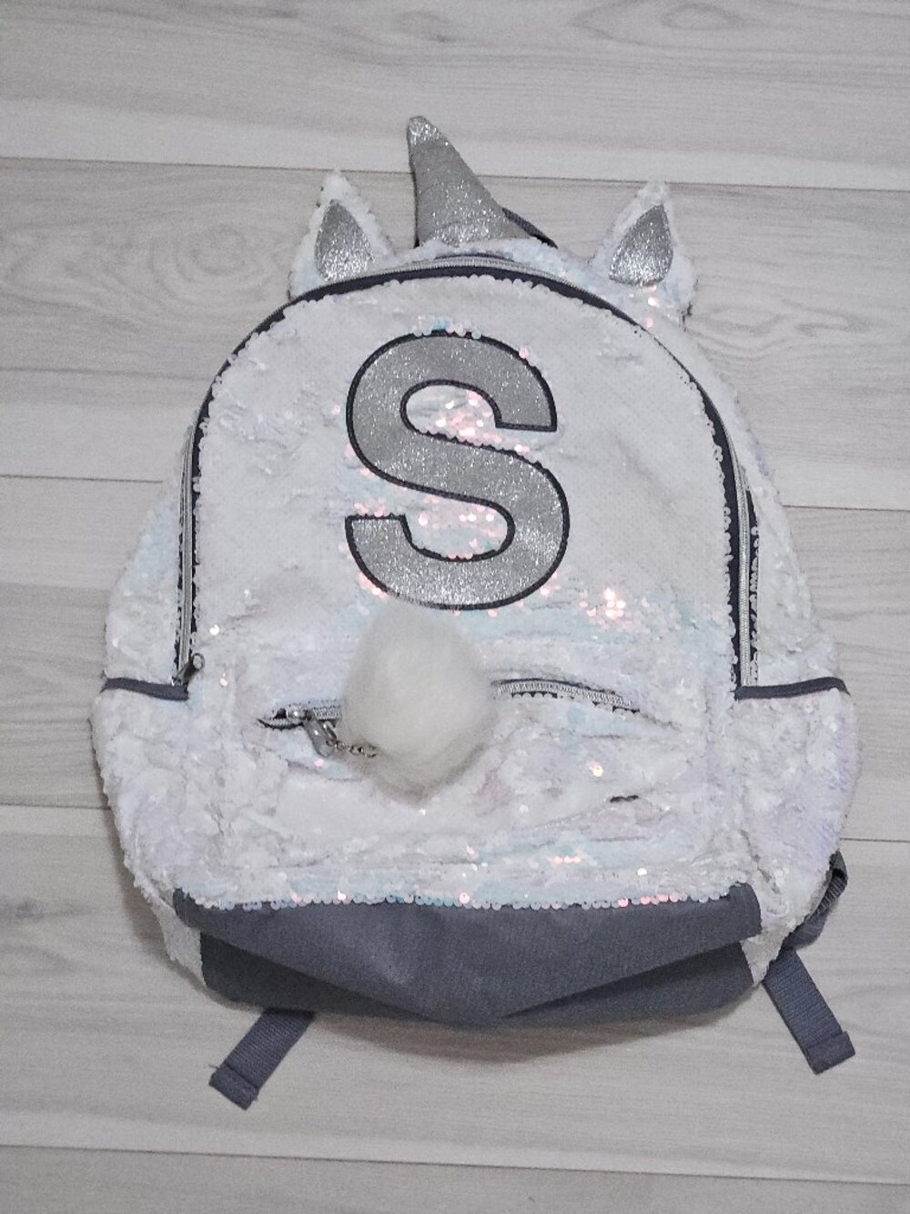 Justice Shimmer Unicorn Initial Letter "S" School Backpack Sequin Hologram